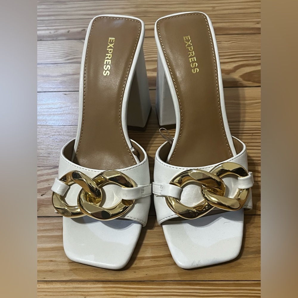 White Sandals with Gold Detail